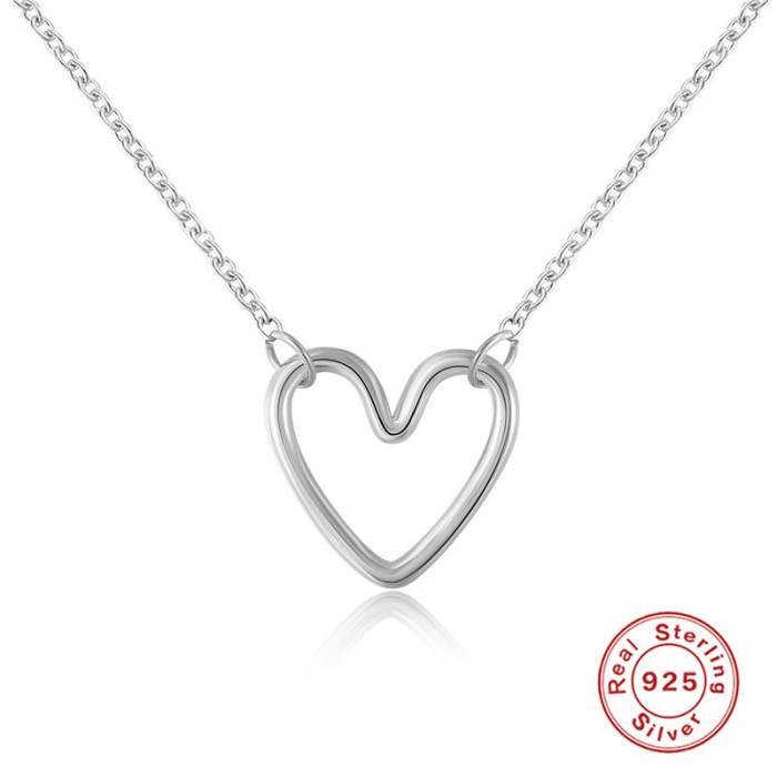 S925 Sterling Silver Heart Necklace Korean and Japanese Style Sweet Hollow Heart Small Peach Heart Simple Collarbone Necklace One Piece Dropshipping
