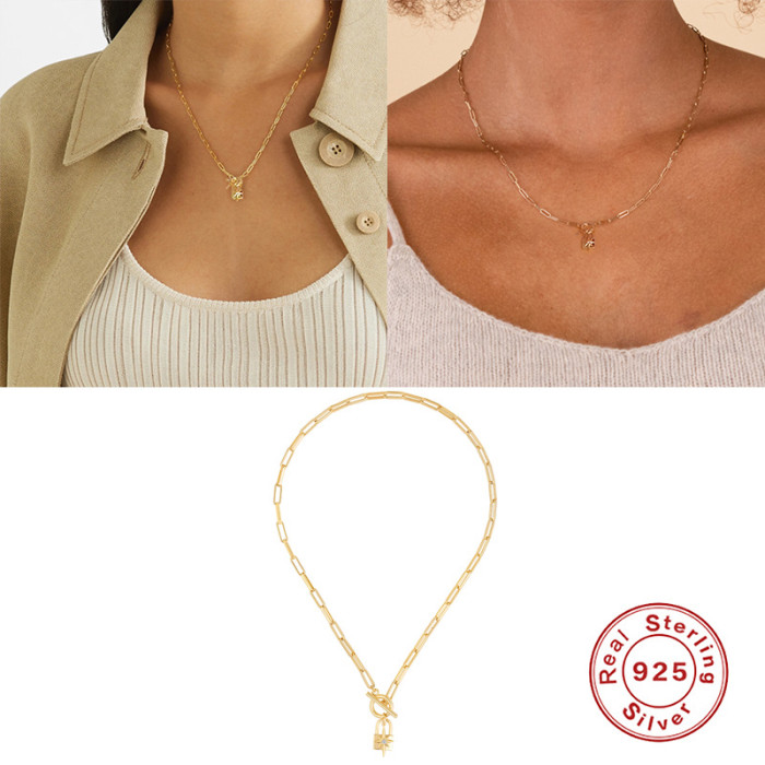 S925 Sterling Silver Geometric Diamond Key Star Fashion Necklace European and American Hot Sale Personality Trendy Collarbone Necklace Jewelry