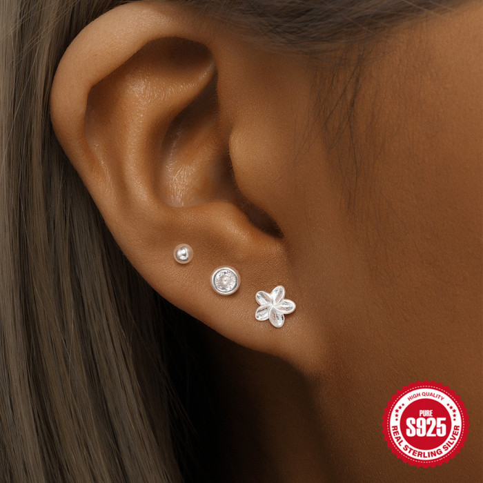 S925 Sterling Silver Bee Petal Butterfly Set Versatile Earrings Hoop Korean and Japanese Style Summer Edition Inlaid...