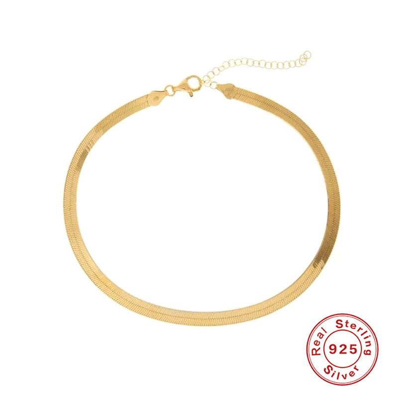S925 Sterling Silver Choker Necklace for Women Collarbone Chain European and American Bestselling Fashion Simple INS Style Flat Snake Necklace Accessory