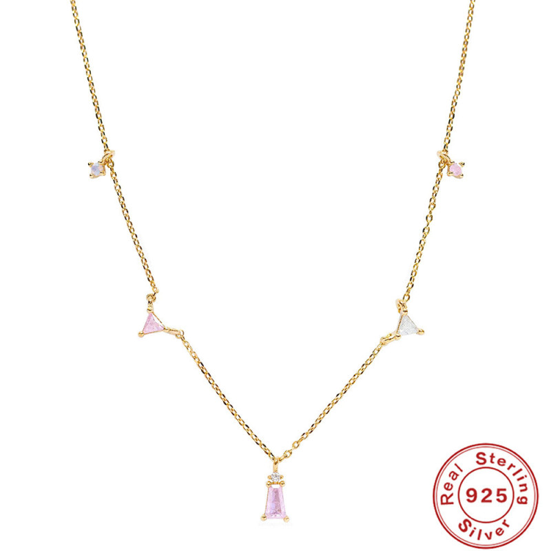 S925 Sterling Silver Colorful Layered Diamond-Studded Collarbone Necklace European and American Hot-Selling INS High-End Zircon Necklace for Women