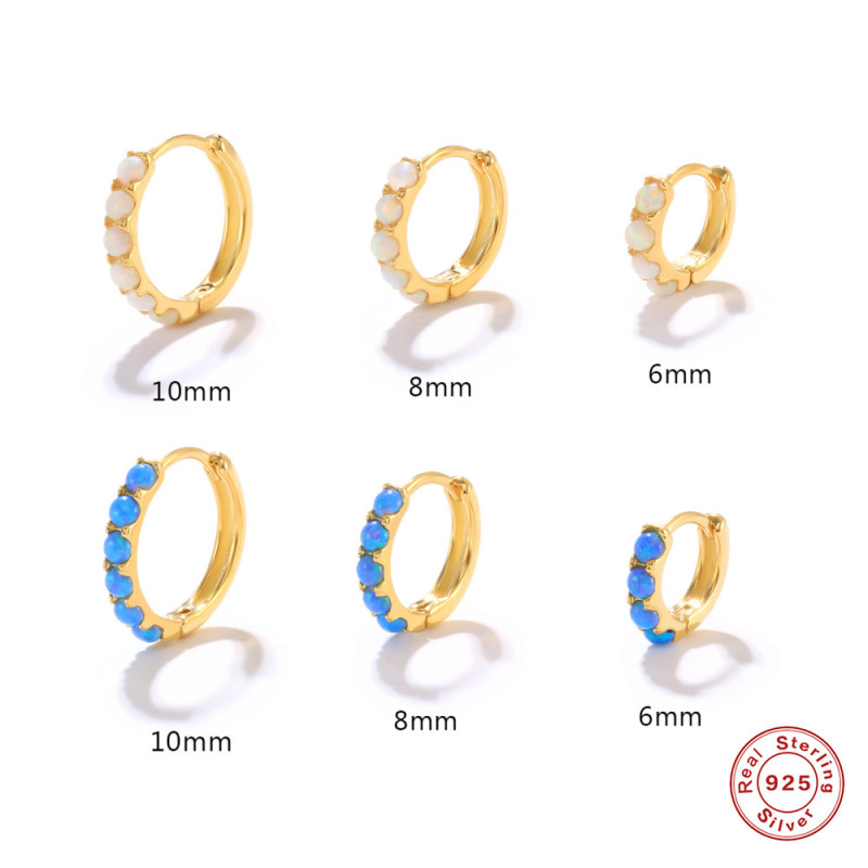 S925 Sterling Silver Round Opal Inlaid Diamond Ear Cuff Earrings Stud Earrings Fashionable Earrings Wholesale In Stock