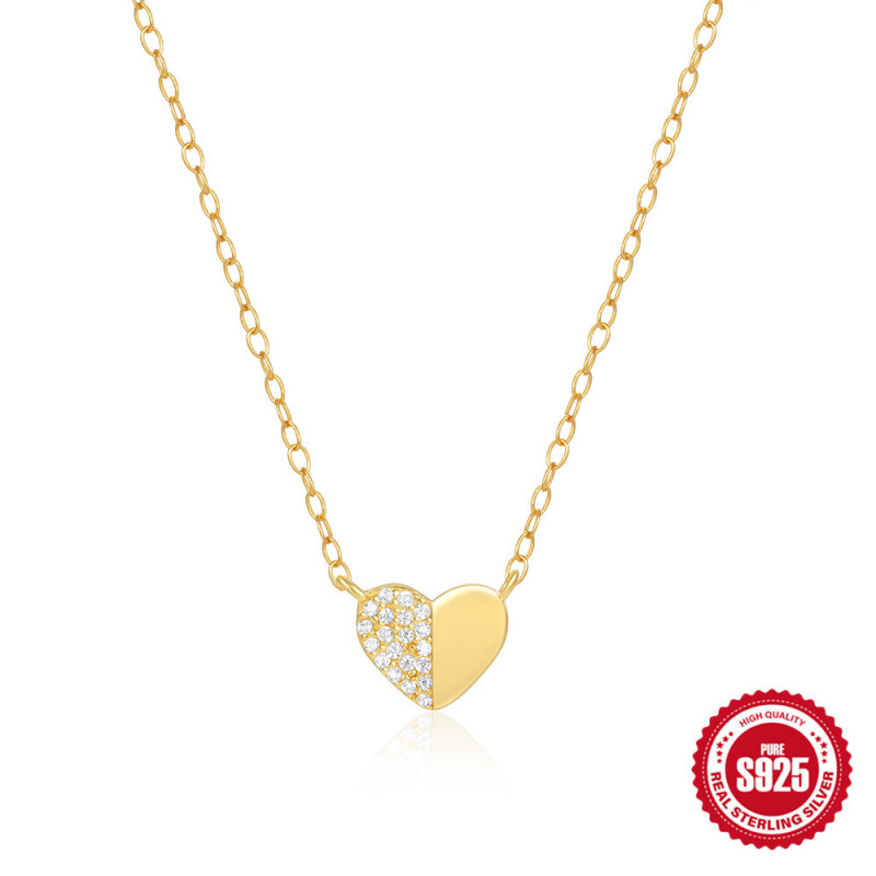 New S925 Sterling Silver Double Heart Zircon Trendy Collarbone Chain European and American Hot Selling Diamond-Encrusted Elegant High-End Necklace