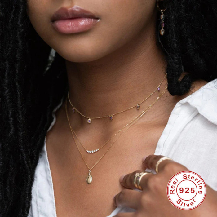 S925 Sterling Silver Exquisite Amethyst Light Luxury Elegant Collarbone Necklace European and American French Style INS Creative Versatile Necklace