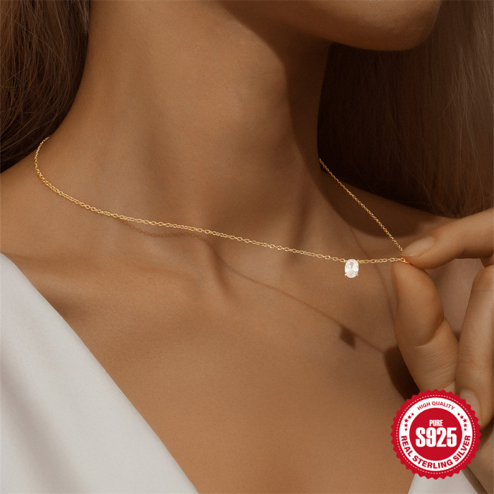 S925 Sterling Silver Classic Geometric Water Drop Marquise Super Sparkling Zircon Pendant Clavicle Chain European and American Hot Selling Elegant Necklace for Women