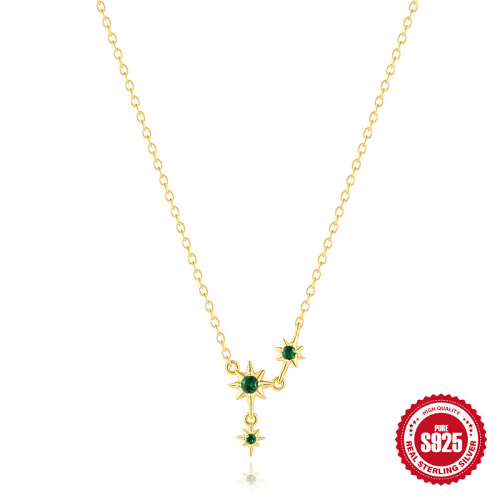 S925 Sterling Silver Classic Eight-Pointed Star Inlaid with Diamonds Super Shiny Elegant Collarbone Chain European and American Cross-Border Hot-Selling Winter Sweater Necklace