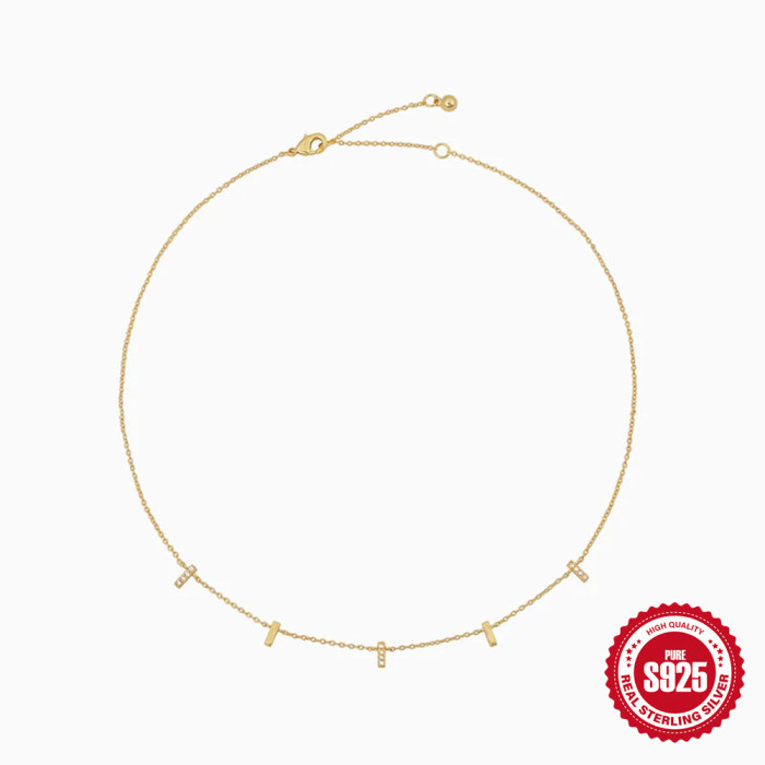 S925 Sterling Silver Straight Diamond Twin Women's Necklace European and American Fashion Cross-Border Ins Style Hip Hop Clavicle Chain Necklace