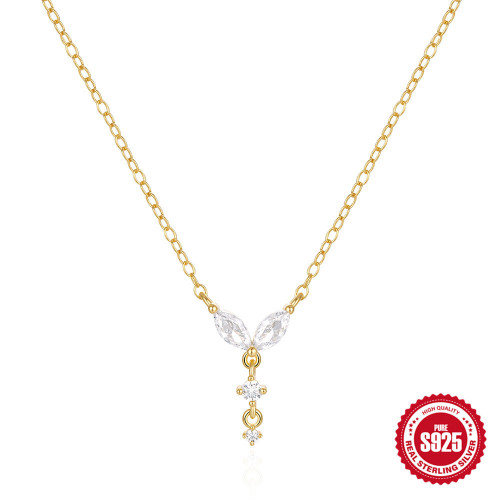 S925 Sterling Silver Marquise Diamond-Studded Elegant Collarbone Necklace European and American Hot-Selling INS Niche High-End Style Collarbone Chain