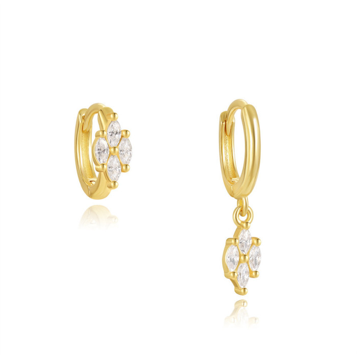 S925 Sterling Silver Horse Eye Petal Stone-Inlaid Versatile Hoop Earrings Hot-Selling Classic Fashion Ear Clips Ear...