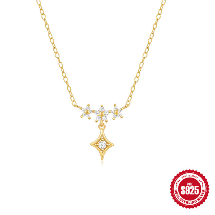 S925 Sterling Silver Exquisite Floral Star Elegant Diamond-Encrusted High-End Collarbone Chain European and American Hot-Selling Versatile Necklace Accessory for Women