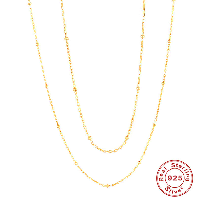 S925 Sterling Silver Beaded Chain Layered Necklace for Women, Bestselling Fashionable Versatile Simple Collarbone Necklace Accessory