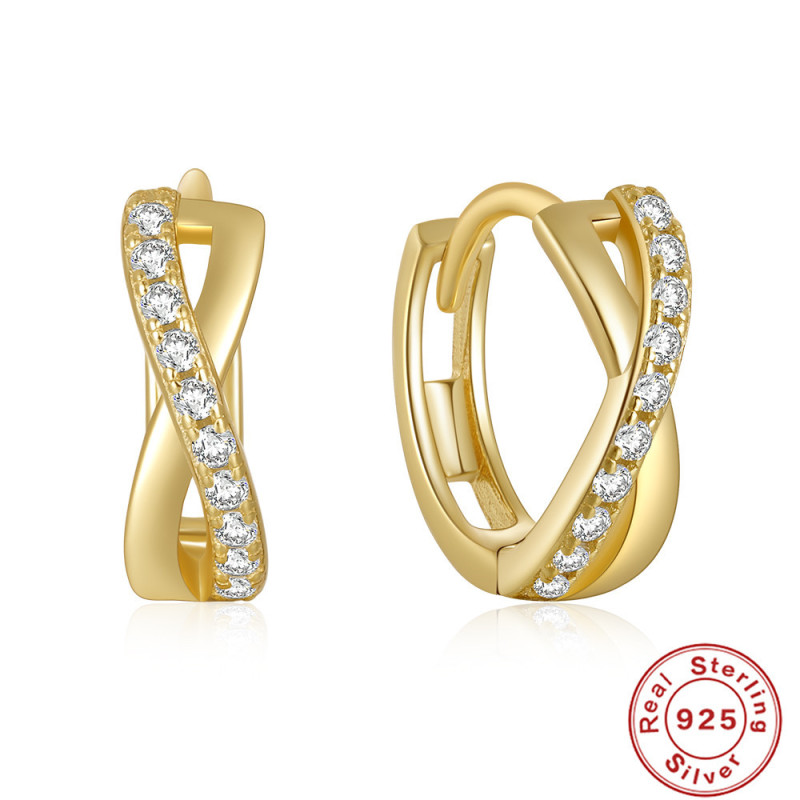 S925 Sterling Silver Cross Inlaid Diamond Hoop Earrings Ear Clips Earrings European and American Hot Selling Classic Ins Style Light Luxury Elegant Ear Jewelry