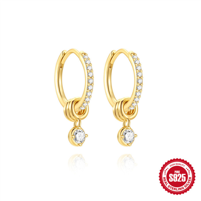 S925 Sterling Silver Classic Super Sparkling Diamond-Studded Opal Hoop Earrings Ear Clips Earrings Hot Selling Ins Co...