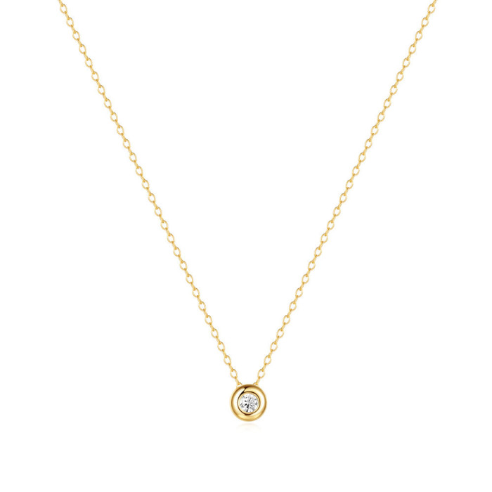 S925 Sterling Silver Classic Single Round Stone Clavicle Necklace for Women, Korean and Japanese Niche Design Sense...