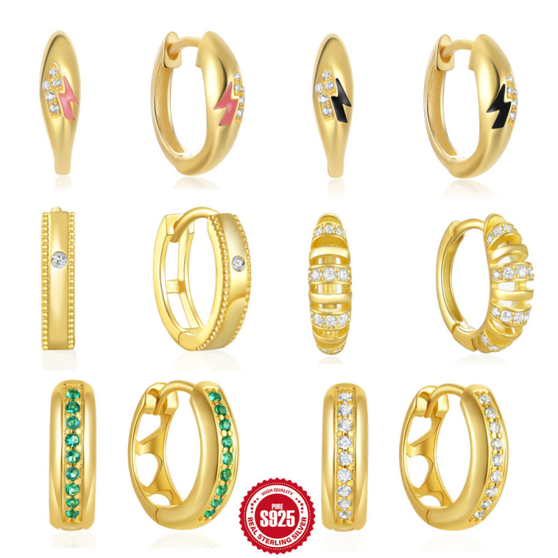 S925 Sterling Silver INS Classic Diamond-Studded Ear Cuff Hoop Earrings European and American Cross-Border Best-Selling Fashion Trend Lightning Earrings Ear Jewelry