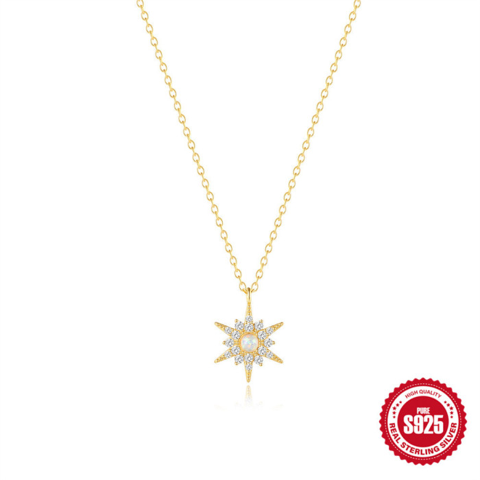New S925 Sterling Silver Inlaid Diamond Opal Sunflower Collarbone Necklace Amazon Bestseller Light Luxury Elegant Versatile Necklace