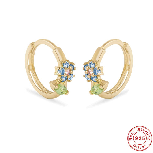 S925 Sterling Silver Elegant Personality Inlaid Diamond Wildflower Hug Earrings Hoop Earrings Ear Clips European and American Hot-Selling High-End Earrings for Women