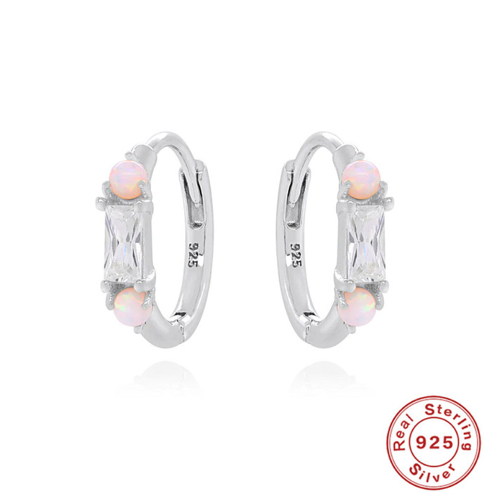 S925 Sterling Silver Rectangular Zircon Opal Hoop Earrings Hot Selling Ins Style High-end Earrings