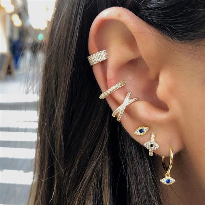 S925 Sterling Silver Stone-Inlaid Classic Evil Eye Ear Cuff Earrings Korean Version INS Trendy Personality Creative...
