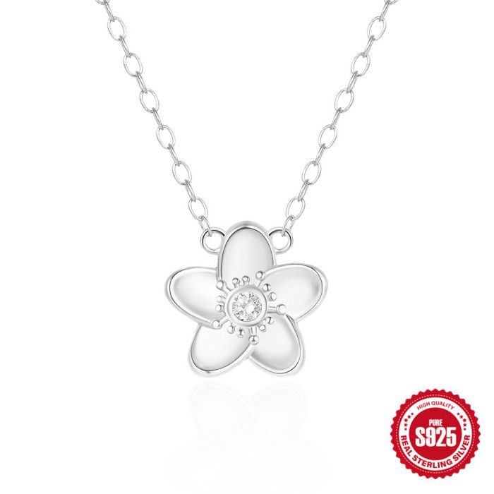 New 925 Sterling Silver Necklace Flower Inlaid Diamond Collarbone Chain Internet Celebrity Hot Sale Sweet Cute Small Flower Women Series Necklace