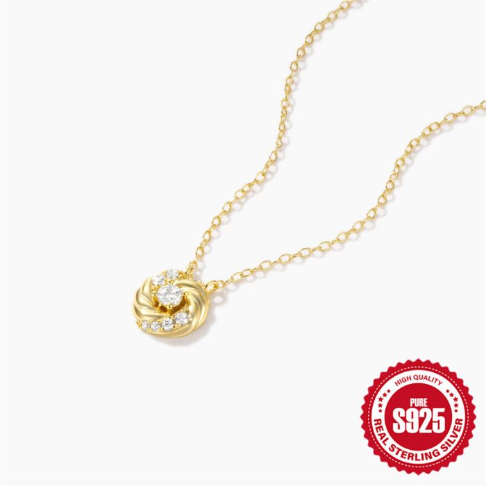 S925 Sterling Silver Petal Dancing Circular Pendant Necklace for Women, High-end Design, Rose Flower Dynamic Collarbo...