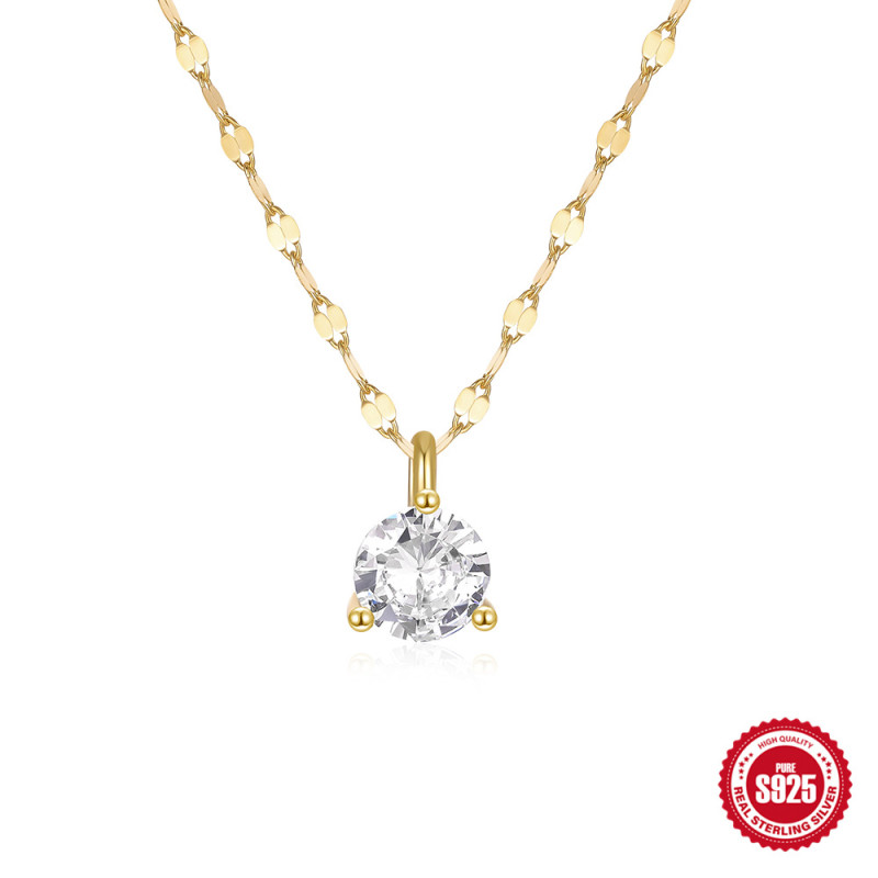 S925 Sterling Silver Single Luxury Zircon Inlaid Diamond Women's Collarbone Necklace Korean and Japanese Internet Celebrity Hot Sale Three-Claw Collarbone Chain for Women