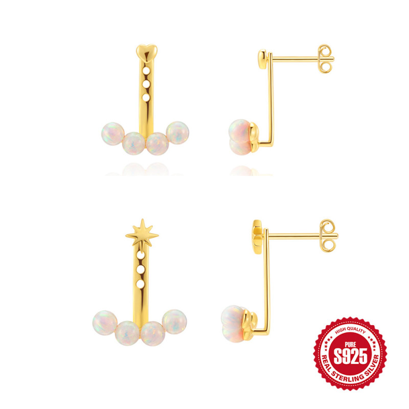 S925 Sterling Silver Heart Earrings Opal Arc-shaped Drop Earrings Adjustable Length Elegant Earrings