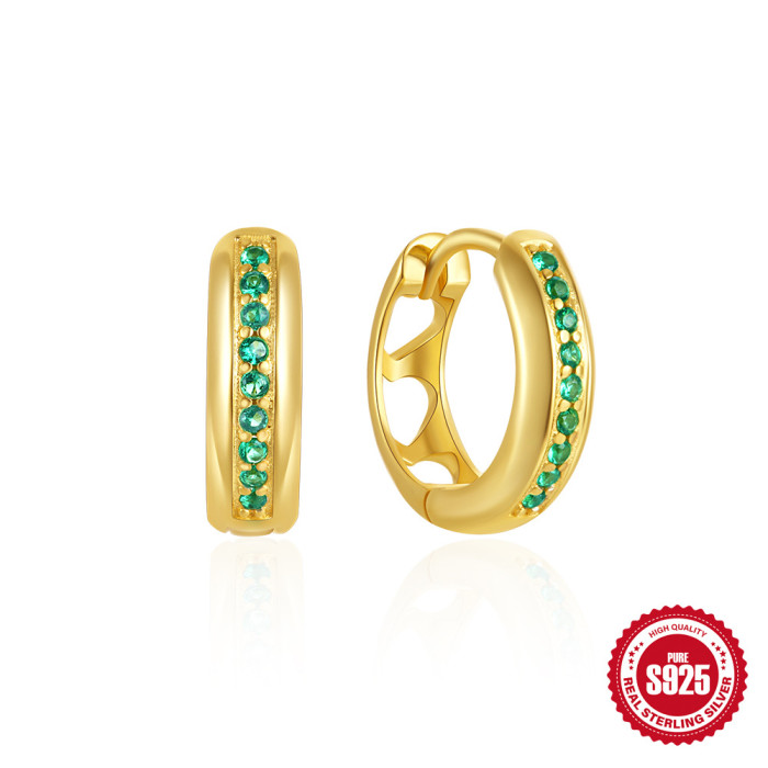 S925 Sterling Silver INS Classic Stone-Studded Ear Cuff Hoop Earrings Best-Selling Fashion Trend Lightning Earrings...