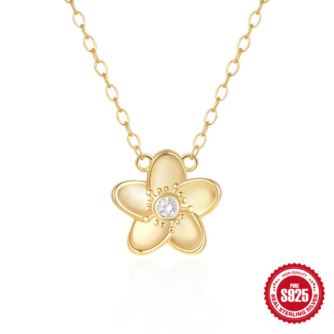 New 925 Sterling Silver Necklace Flower Inlaid Diamond Collarbone Chain Internet Celebrity Hot Sale Sweet Cute Small Flower Women Series Necklace
