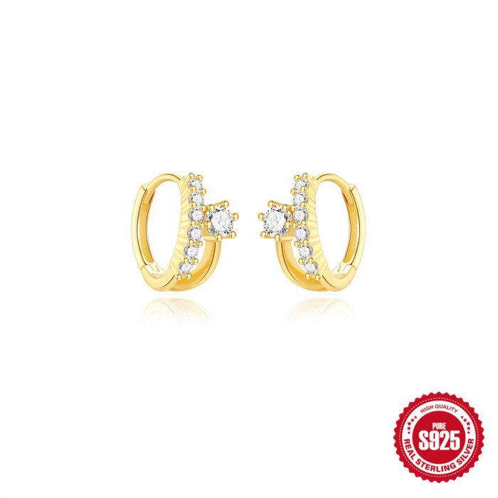 S925 Sterling Silver Geometric Square Stone Hoop Earrings Classic Water Drop Shape Zircon Inlaid Elegant Delicate E...