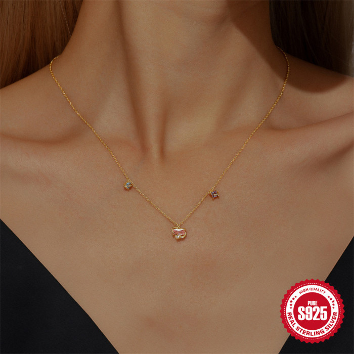 S925 Sterling Silver INS Style Candy Starry Sky Series Colorful Diamond Collarbone Necklace Cross-Border Hot Sale INS French Style Necklace for Women