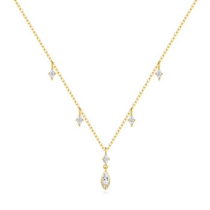 S925 Sterling Silver Marquise Diamond-Studded Ultra-Shiny Layered Collarbone Necklace for Women, European and American Hot-Selling Elegant High-End Necklace