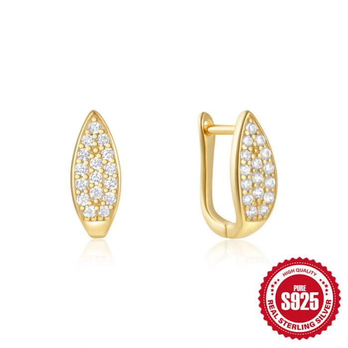 925 Sterling Silver Personalized Stone-Studded Leaf Versatile Hoop Earrings Ear Clips Earrings Hot-Selling Temperam...