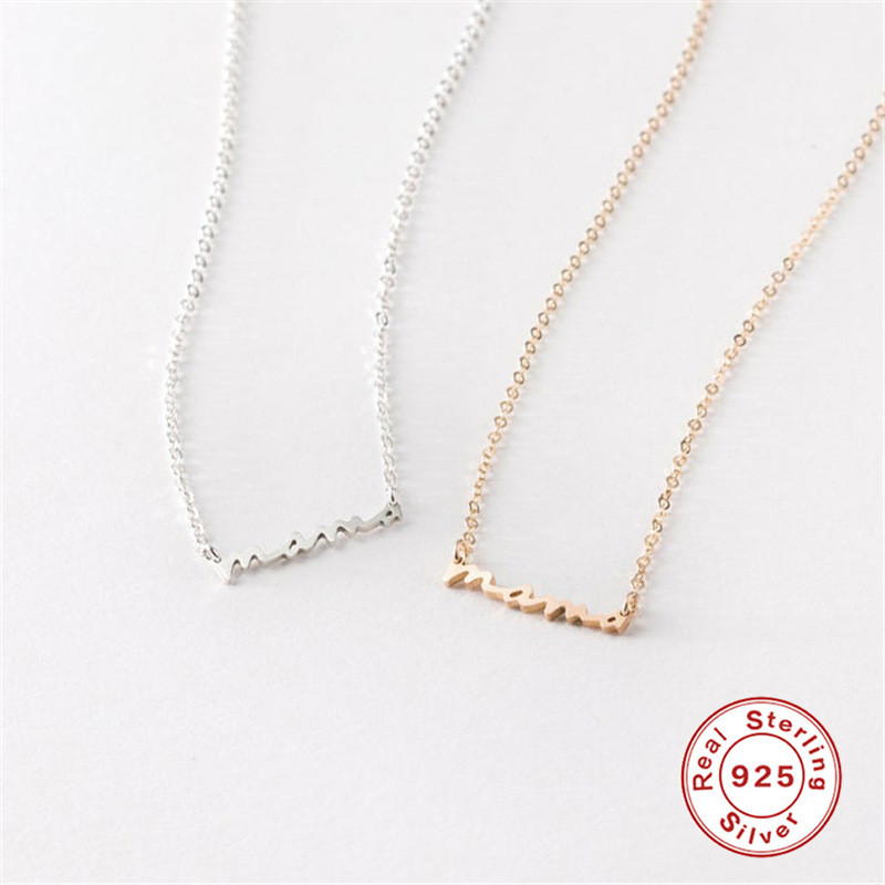 S925 Sterling Silver INS Style Mama Letter Festival Gift Necklace European and American Cross-Border Hot-Selling Trendy INS Collarbone Chain Accessory