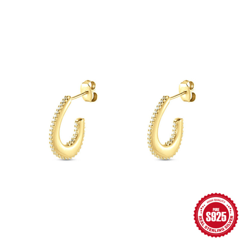 S925 Sterling Silver Personality Geometric Inlaid Diamond Earrings Hoop European and American Fashion Hot Selling Ins Sterling Silver Earrings Cross-Border Earrings