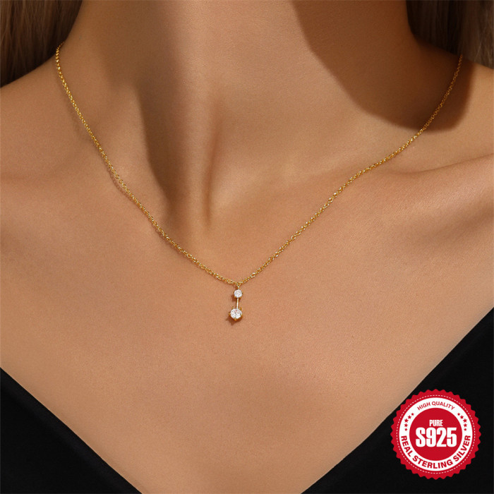 S925 Sterling Silver Fresh Water Drop Design One-Line Personality Layered Collarbone Chain Korean Version Niche Inlai...