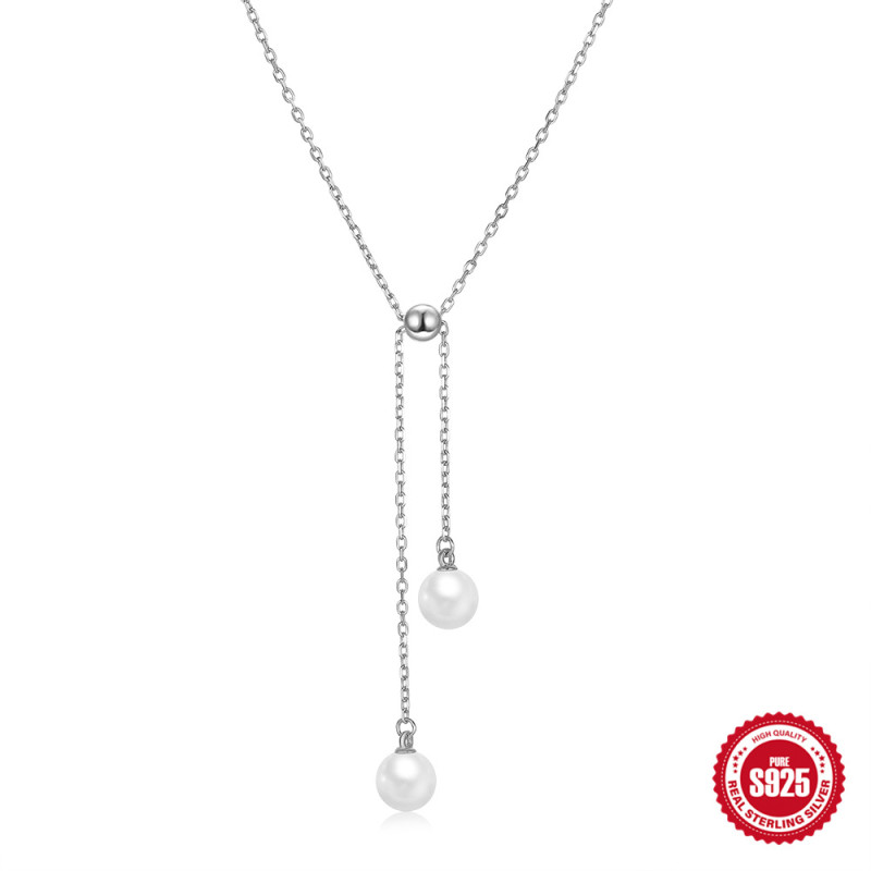S925 Sterling Silver Daily Versatile Y-shaped Pearl Collarbone Necklace European and American Hot-selling Ins Style Simple Elegant Collarbone Chain for Women