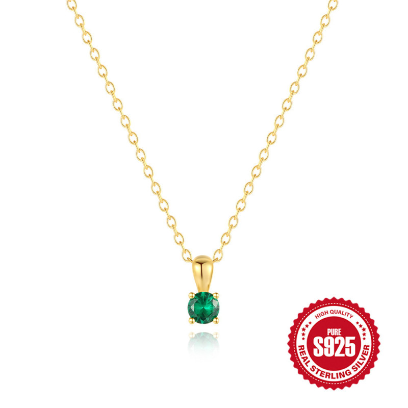 S925 Sterling Silver INS Style Daily Matching Geometric Personality Birthstone Inlaid Diamond Necklace Birthday Gift In Stock