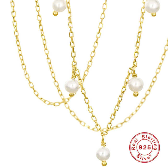 S925 Sterling Silver Design Imitation Pearl Necklace for Women French Style Retro Fashion Versatile Thin Chain Collar...