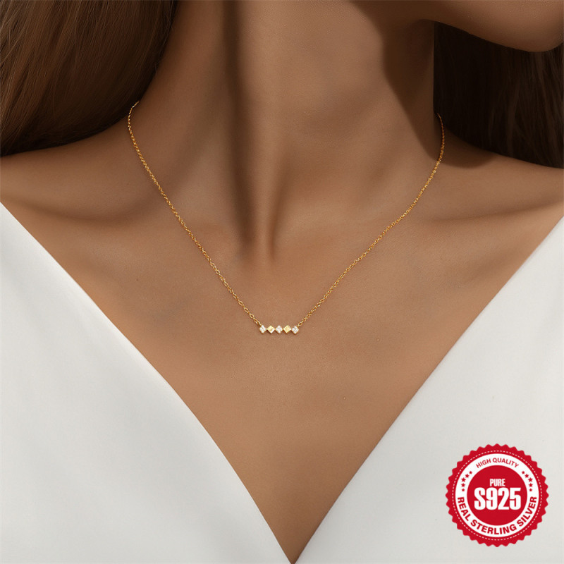 New 925 Sterling Silver Creative Single Row Diamond-Encrusted Light Luxury Clavicle Chain European and American Cross-Border Hot-Selling INS Style Necklace