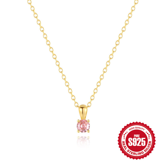 S925 Sterling Silver INS Style Daily Matching Geometric Personality Birthstone Inlaid Diamond Necklace Birthday Gift In Stock