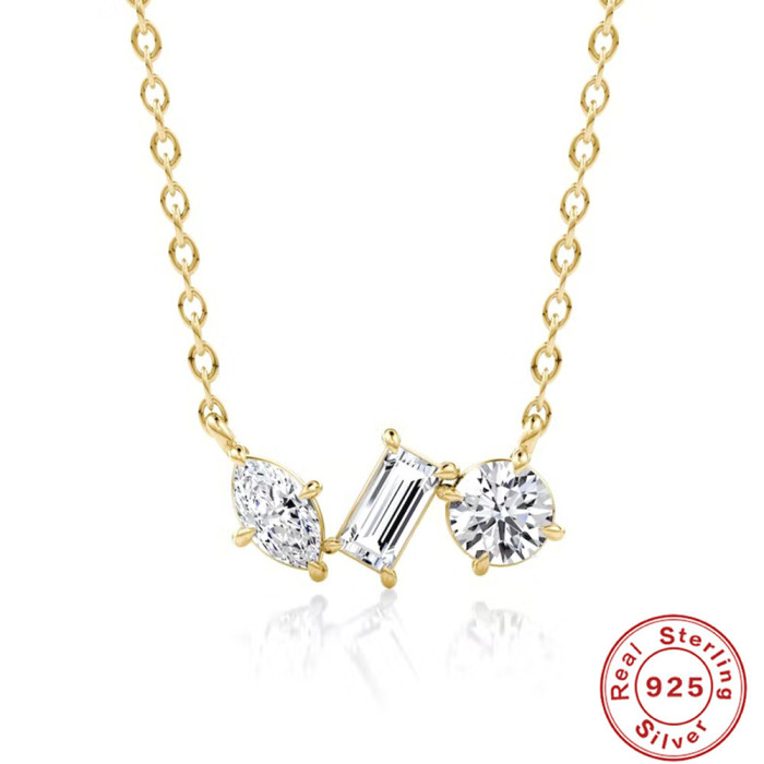 S925 Sterling Silver Ultra Sparkling Zirconia Clavicle Necklace European and American French Style Niche High-end Clavicle Chain Jewelry