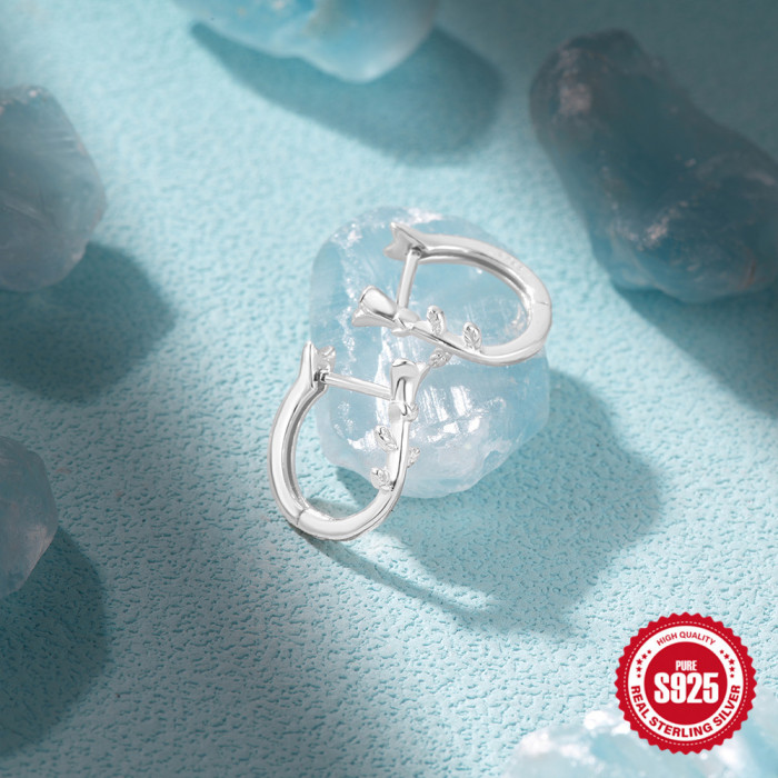 New 925 Sterling Silver Personalized Rose Flower Hoop Earrings Ear Clips Earrings Korean and Japanese Niche Design Da...