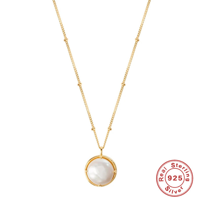 S925 Sterling Silver Fashion Trend Pearl Necklace Korean Version French Style Design Imitation Pearl Collarbone Necklace Women's Accessories