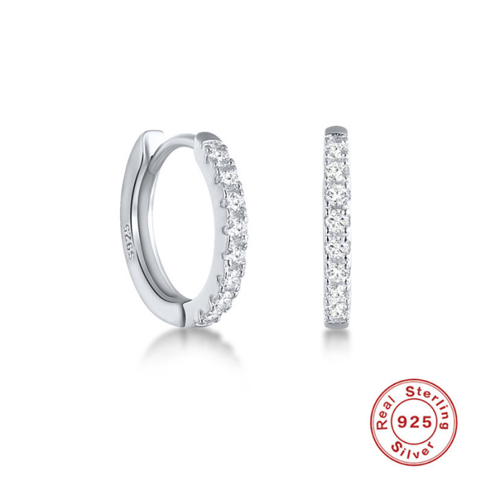 S925 Sterling Silver Geometric Round Micro Inlaid Earrings Hot Style Personality Versatile Fashion Trend Ear Buckle E...
