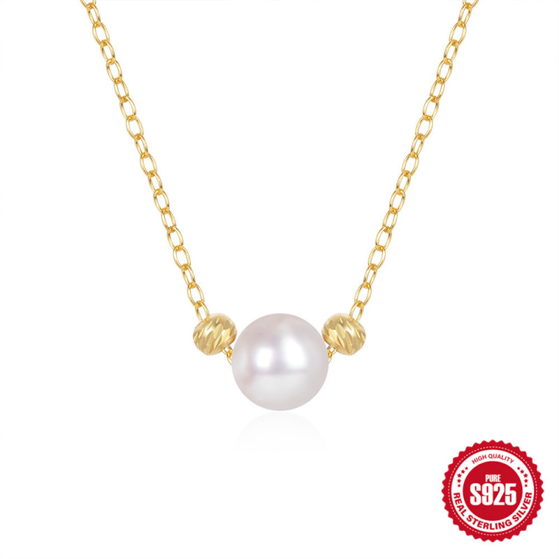 In Stock 925 Sterling Silver Pearl Daily Wear Women's Collarbone Necklace Internet Celebrity TikTok Same Style Hot Selling Niche Necklace