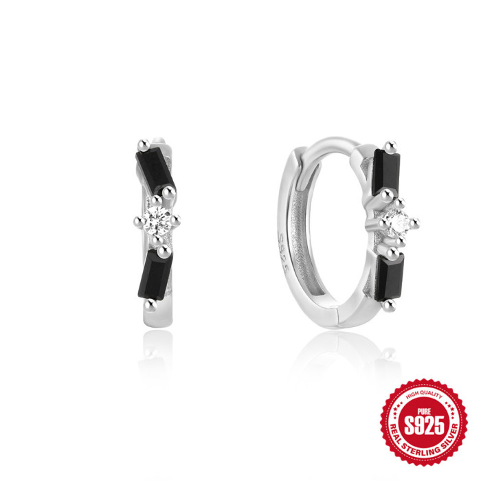 S925 Sterling Silver Irregular Geometric Colorful Zircon Earrings for Women Hoop French Style Bohemian Earrings