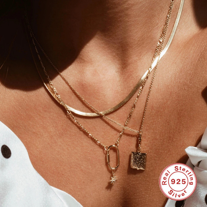 S925 Sterling Silver INS Mini Geometric Star Heart Collarbone Necklace Hot-Selling Sweater Chain Collarbone Chain