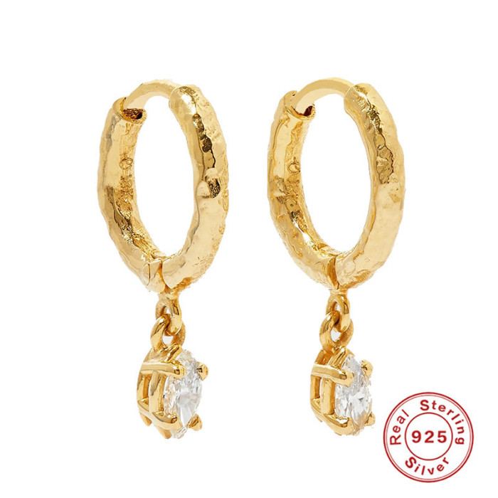 S925 Sterling Silver Fashion High-end Wrinkle Style Zircon Earrings Hoop European and American Hot-selling Personality Inlaid Diamond Earrings for Women