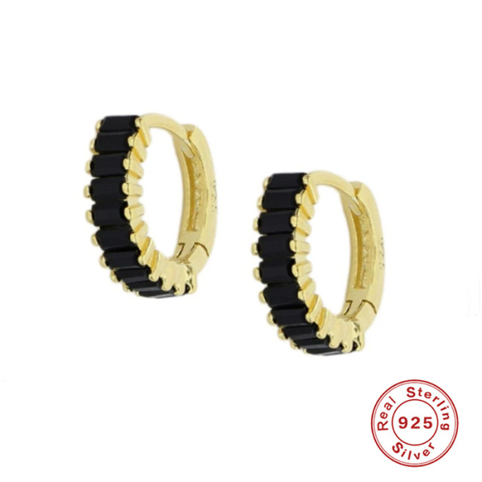 S925 Sterling Silver INS Hoop Earrings Inlaid with Cubic Zirconia Ear Clips Silver Stud Earrings for Women Boutique F...